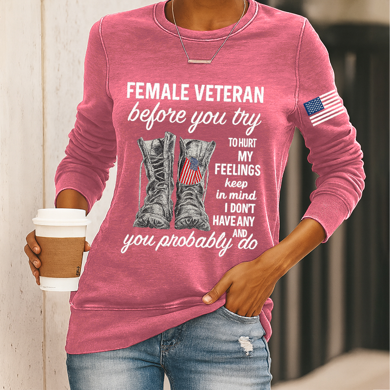 Women's Veteran Print Casual Sweatshirt