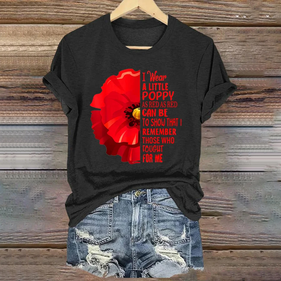 Women's Veterans Day Remembering Red Poppy American Memorial T-Shirt